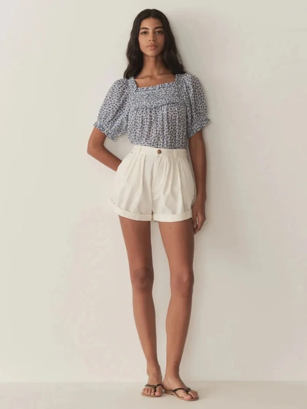 Doen Blue Frances Top in Cornflower Hillside Bloom Floral Print
